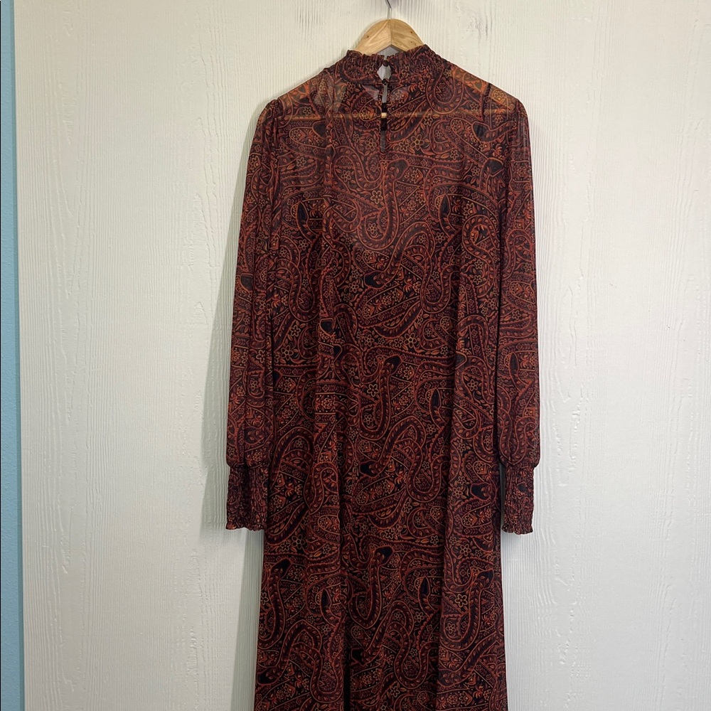Farm Rio - Anthropologie Printed Paisley Mock Neck Long Sleeve Midi Dress SZ XL - Picture 10 of 12